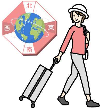 旅行に行く女性・吉方位ロゴ